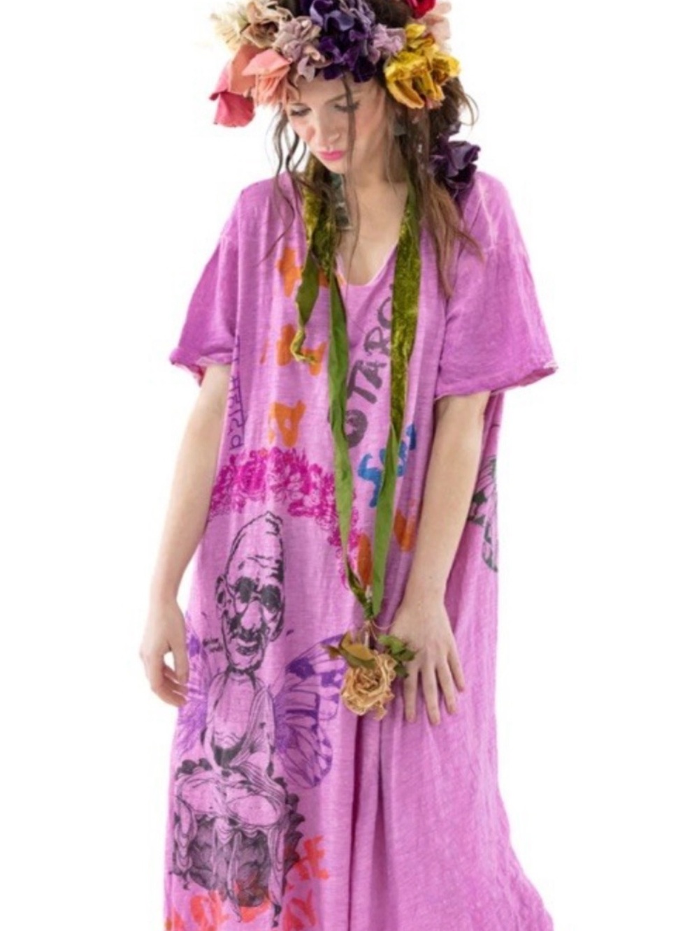Magnolia Pearl Peace Art Love Ghandi Boyfriend Cut Dress Allium